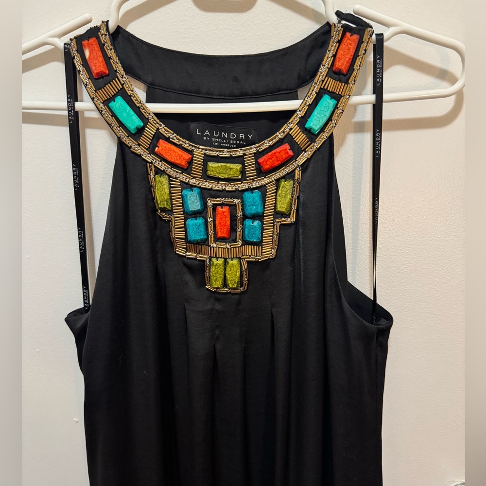 Laundry by Shelli Segal Beaded Elegant Black Asymmetrical Dress - Picture 4 of 6